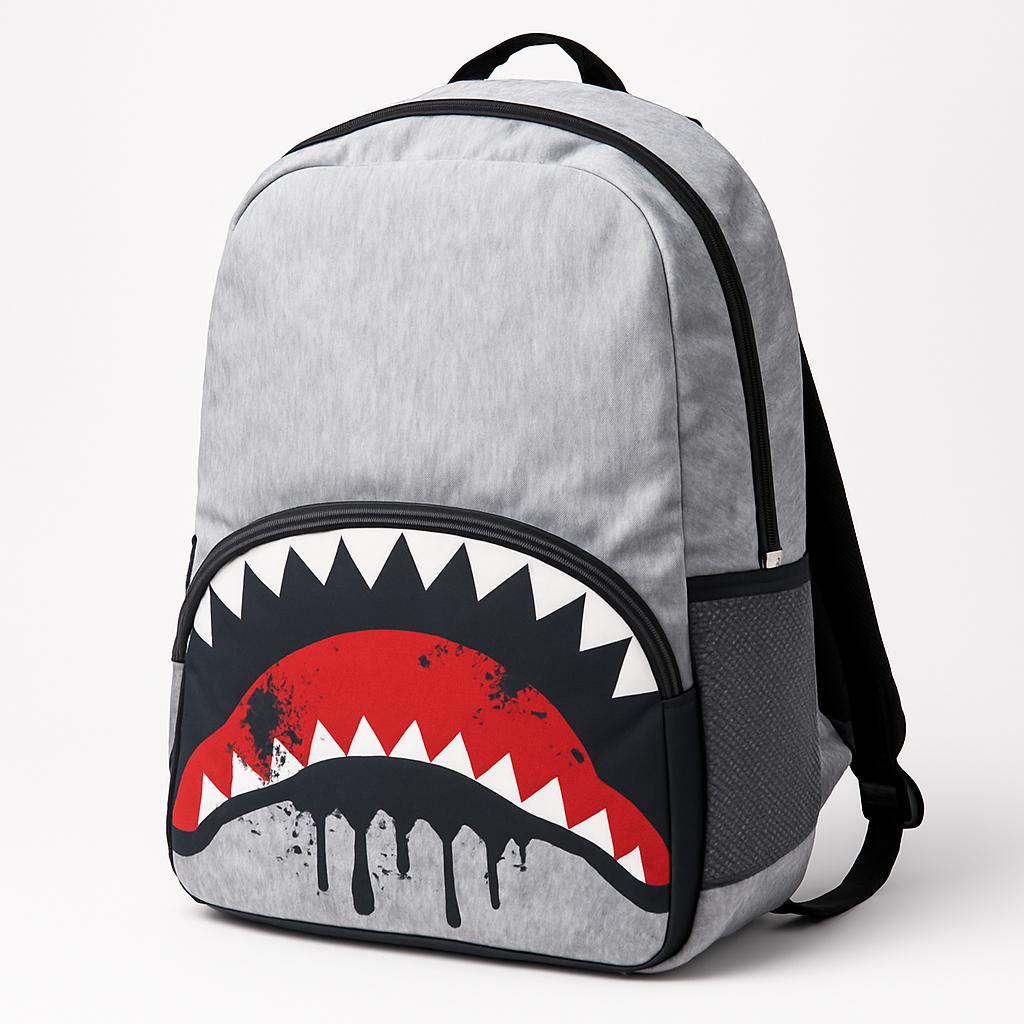 Grey Shark Mouth Laptop Backpack- Padded Mesh Back,Fits 15.6" Laptop,Stylish School & Travel Bag" - BAGGY 1