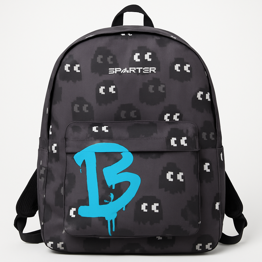 Urban Gray Backpack with Bold Blue ‘B’ Logo: Stylish & Durable Everyday Style & Stylish Carry - BAGGY 1